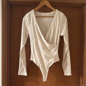 Aerie Cream Long Sleeve Bodysuit